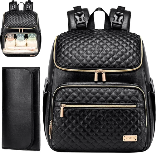 Vista 8 de Mochila para pañales Weitars con cambiador, mochila para pañales de bebé, mochila para pañales de viaje, bolso para pañales para mamá, 5 bolsillos