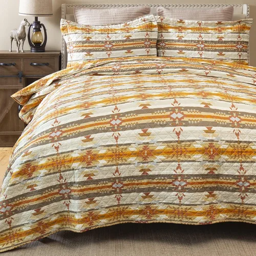 Vista 2 de CARSTENS, INC. Western Aztec Country - Juego de ropa de cama de microfibra de 3 piezas, juego de edredón de microfibra de 3 piezas, Wrangler Western