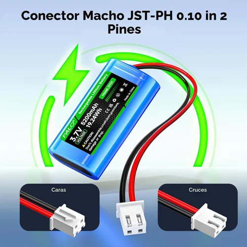 Vista 3 de Batería de iones de litio de 5200 mAh 3.7 V con enchufe JST-PH JST 2.54/2P (no JST-PH 2.0 2 pines), batería recargable de litio de 3.7 voltios
