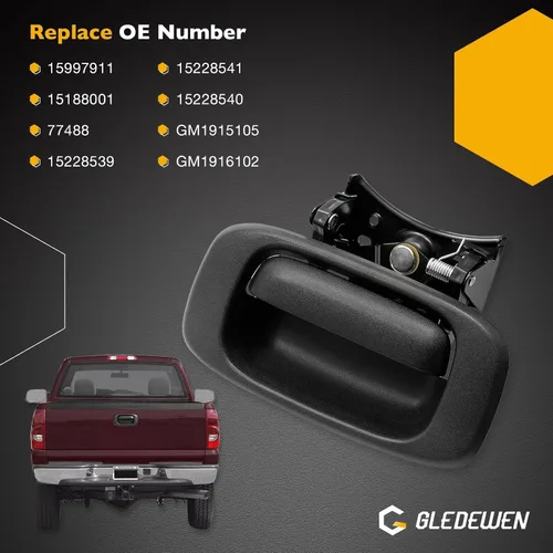 Vista 12 de Gledewen Pestillo de mango de puerta trasera y moldura de bisel con clips de varilla para Chevy Silverado GMC Sierra 1999-2007 1500 2500 3500