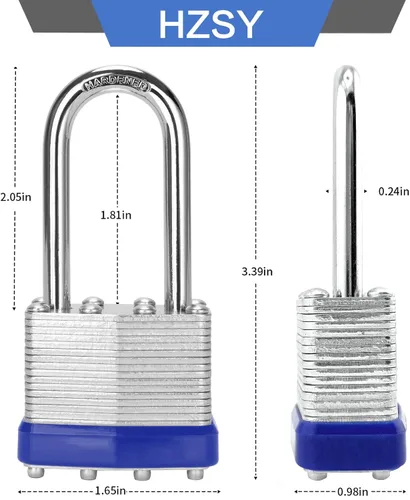 Vista 3 de Candados con llave similar, paquete de 6, cerradura con llave de acero laminado (1-9/16 pulgadas, 1.575 in), candados con la misma llave, grillete