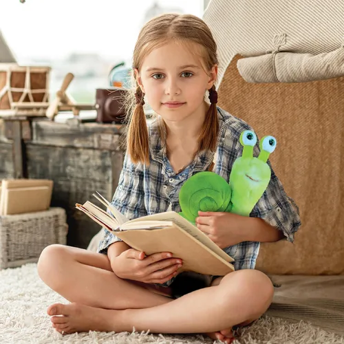Vista 7 de DolliBu - Peluche de caracol verde, súper suave, lindo juguete de peluche realista para niños y niñas, adorable juguete de peluche para bebés, niños