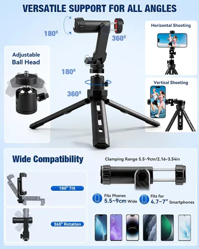 Vista 6 de Kit de vlogging para iPhone/Android, kit de inicio de TikTok YouTube para grabación de video con micrófono inalámbrico, adaptador de micrófono