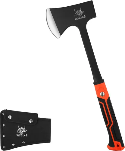 Vista 8 de Hacha de 13.8 pulgadas, hacha de campamento de acero de alto carbono y agarre de reducción de golpes con funda de nailon 47 EU