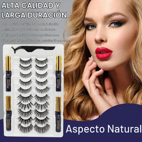 Vista 3 de SevenCrown - Kit de pestañas magnéticas de aspecto natural, 10 pares de pestañas magnéticas reutilizables con aplicador, fácil de aplicar