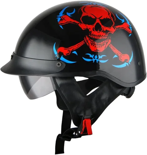 Vista 12 de 1Storm Casco de media cara para motocicleta, ciclomotores, scooter, piloto con visera ahumada interior retráctil
