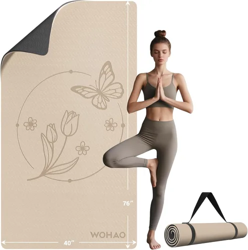 Vista 10 de Tapete de Yoga Grande de 76"x40"x0.4" - Tapete de Ejercicio Extra Ancho y Grueso Antideslizante, Versátil para Estiramiento, Estudio de Yoga
