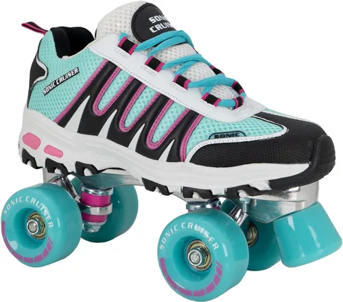 Vista 5 de Lenexa Sonic Cruiser 2.0 - Patines unisex estilo tenis para uso en interiores y exteriores, tamaños de ajuste cómodo Rosado/Púrpura