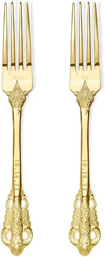 Vista 9 de callie Juego de 2 tenedores de boda personalizados con fecha, regalos grabados para novios, novios, tenedores de cubiertos vintage de acero