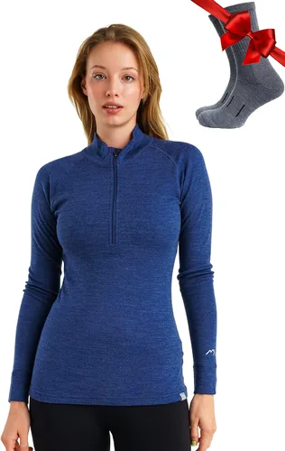 Vista 14 de Suéter 100% de lana merino con cremallera para mujer, capa base térmica con . 250 negro