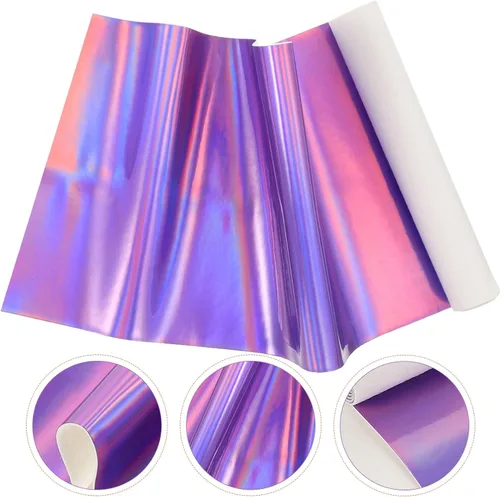 Vista 3 de VICASKY Hoja holográfica de cuero sintético: hoja de cuero para el pelo arco niños manualidades y fabricación de bolsas de oro, Púrpura
