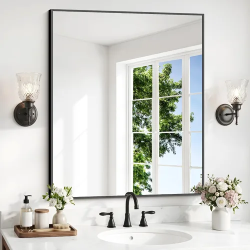 Vista 33 de DESBING 16"x20" Bathroom Mirror for Over Sink, Black Framed Wall Mirror Negro