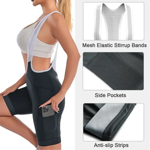 Vista 3 de Lo.gas Pantalones cortos de ciclismo acolchados para mujer, pantalones cortos de bicicleta con acolchado 4D, pantalones de ciclismo con bolsillos