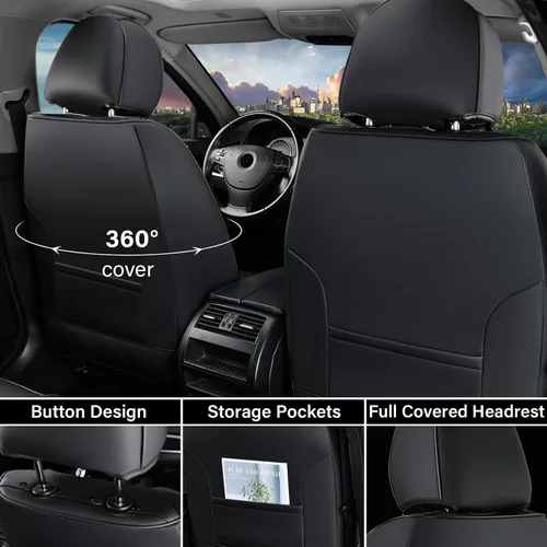 Vista 3 de Coverado Fundas de asiento delantero, paquete de 2 fundas de asiento impermeables para automóviles, cojines de asiento de cuero de lujo, protectores