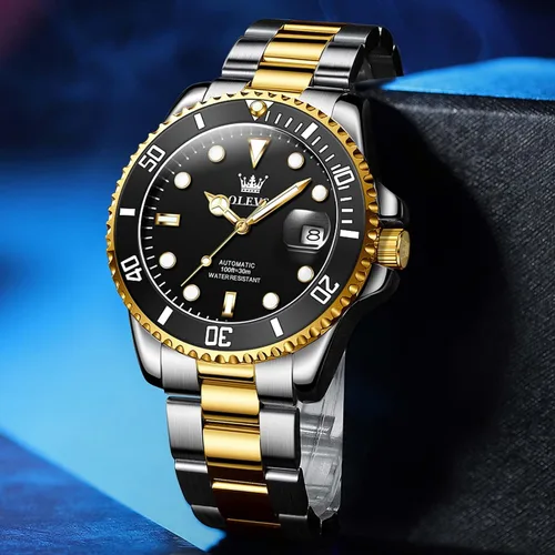 Vista 2 de OLEVS Relojes mecánicos automáticos para hombre, cuerda automática, de acero inoxidable de lujo, sin batería