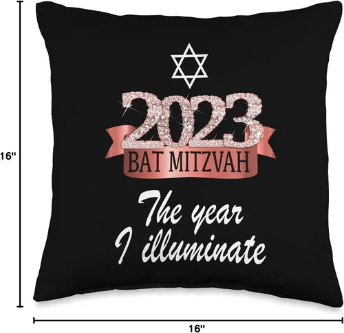 Vista 4 de 2023 Bat Mitzvah Gifts & Decorations For Girls 2023 - Almohada festiva con cita de murciélago Mitzvah, diseño de rosa negra, 16 x 16 pulgadas