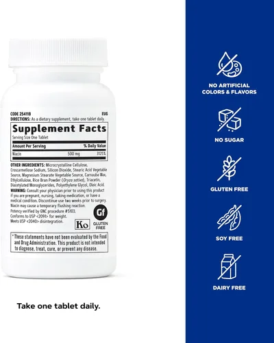 Vista 9 de GNC - Suplemento de niacina de 500 mg, apoya la salud de los vasos sanguíneos, 100 tabletas