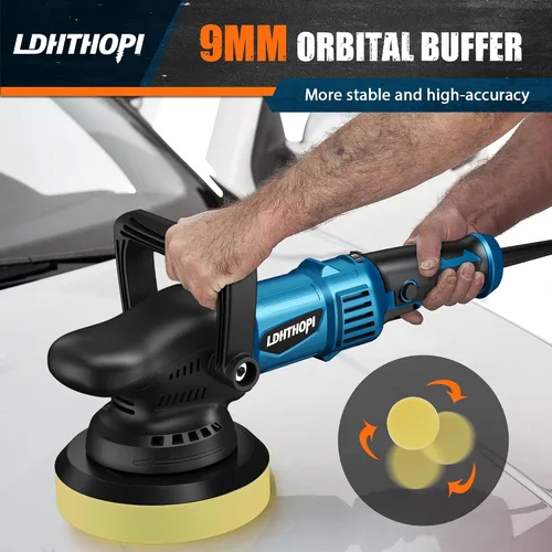 Vista 4 de LDHTHOPI Pulidora de doble acción, 980W 5/6 Pulgadas, 9MM, pulidora orbital aleatoria de 980W para detalles de automóviles, 2800-5800RPM, pulidora
