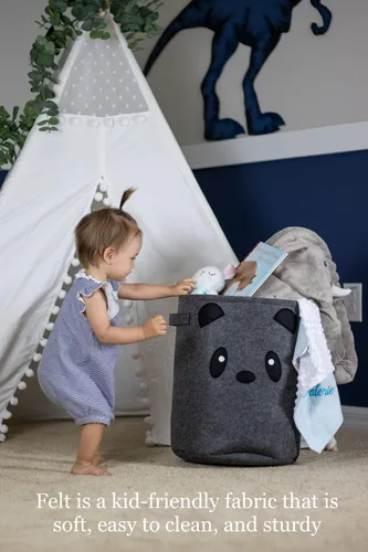 Vista 2 de Cesta plegable para lavandería y juguetes para niños, cesta de fieltro para bebé con asas fuertes y bonito diseño, cesta de lavandería para niños