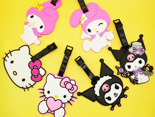 Vista 4 de Paquete de 2 etiquetas Kawaii para equipaje de gato con bonita etiqueta adhesiva de silicona, incluye tarjetas de identificación, viaje o viaje