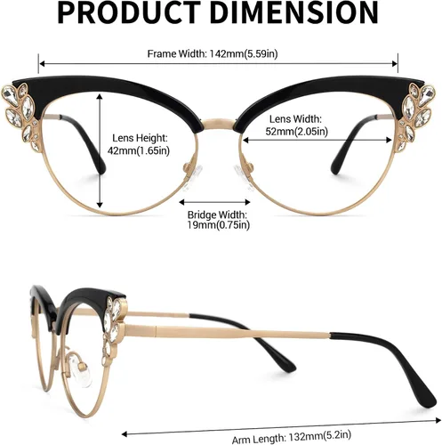 Vista 5 de Zeelool Gafas de bloqueo de luz azul con diamantes de imitación de gran tamaño Hearn VFX0060 para mujer, Negro