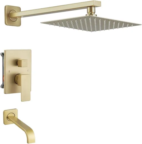 Vista 20 de Sistema de Ducha de Oro Cepillado para Baño de Lujo con Mezclador de Lluvia, Conjunto Combinado de Ducha Montado en la Pared, Sistema de Cabezal