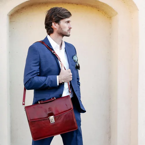 Vista 3 de Time Resistance Leather Briefcase - Italian Handmade Leather Laptop Bag - Handbag for Men - Professional Computer Case