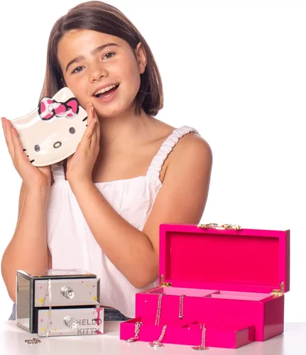 Vista 3 de Hello Kitty Sanrio Gold Icon - Joyero de madera lacada rosa con forro de gamuza con licencia