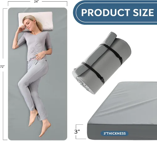 Vista 3 de Almohadilla de espuma viscoelástica para catre de camping, almohadilla para dormir de 3 pulgadas con funda impermeable 72"×24"×3" Non-Slip
