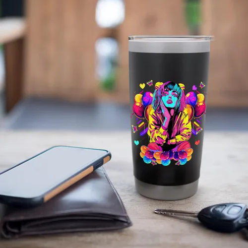 Vista 7 de Streetwear synthwave 80s 90s retro anime Emo clown fashion Stainless Steel Insulated Tumbler