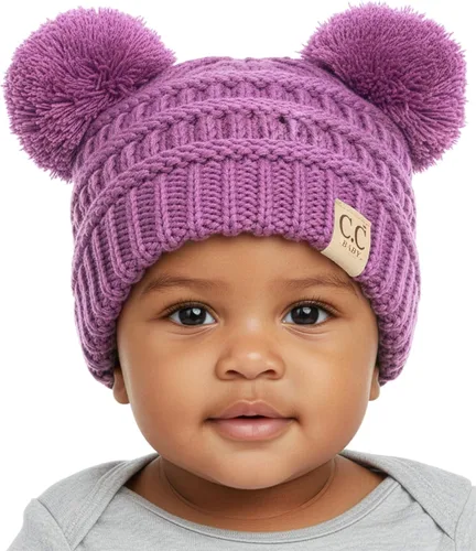 Vista 10 de Funky Junque Gorro de invierno con doble pompón para bebé de 0 a 12 meses, bonito gorro de punto acogedor para clima frío Patrón de tejido