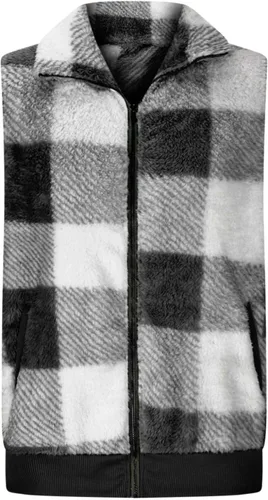 Vista 3 de Chaleco de forro polar a cuadros para mujer, casual, mullido, sin mangas, mullido, con cremallera, chaqueta cálida