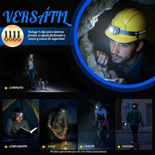 Vista 7 de DARKDAWN Linterna LED recargable, linterna de diadema 4 modos