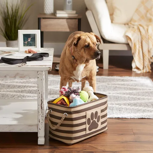 Vista 73 de Bone Dry - Cesta de almacenamiento para mascotas, diseño de parche de pata rayado, aguamarina, rectángulo pequeño