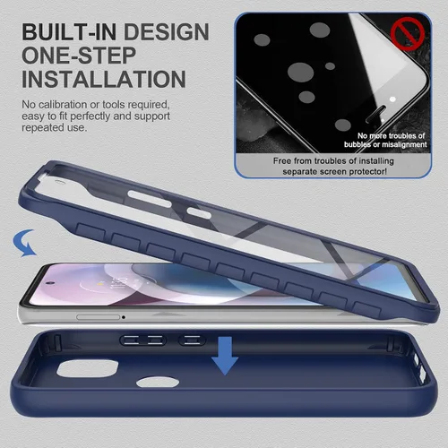 Vista 5 de Funda V/A para Motorola One 5G Ace con protector de pantalla integrado, protección de cuerpo completo a prueba de golpes, parachoques delantero