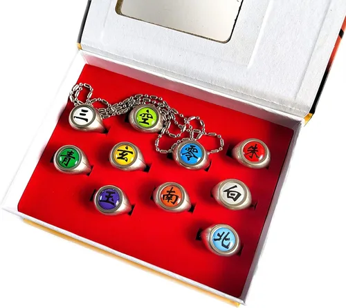 Vista 3 de Anime Rings Set Adjustable with Necklace Jewelry Cosplay Stuff Props Accessories
