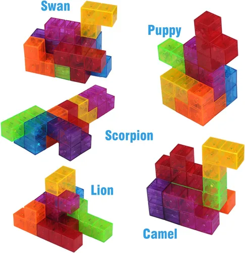 Vista 4 de WorWoder Bloques de construcción magnéticos para niños, cubos magnéticos 3D rompecabezas mágicos, juego de 7 bloques magnéticos de múltiples formas