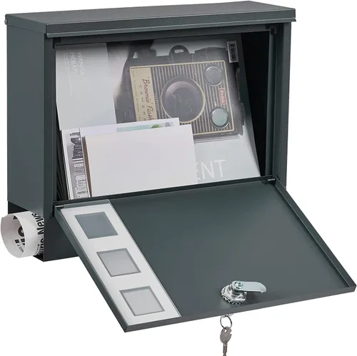 Vista 3 de LAND·VOI Buzón con cerradura montado en la pared, buzón de metal con tres juegos de calcomanías de números de buzón de correo, 4 llaves, 14.4" x