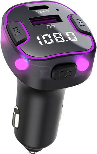 Vista 10 de Transmisor FM Bluetooth para automóvil, llamadas manos libres, calidad de sonido HD 5.3, carga rápida 5V3.1A, reproducción de música en disco U