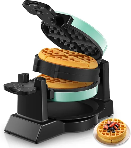 Vista 10 de Máquina para hacer gofres, plancha para gofres belga doble de 1400 W, giro de 180°, 8 rebanadas en 3 minutos, platos giratorios y antiadherentes
