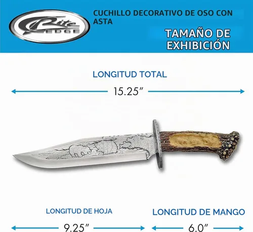 Vista 3 de SZCO Cuchillo de caza al aire libre de 15 pulgadas con soporte de exhibición de asta de resina