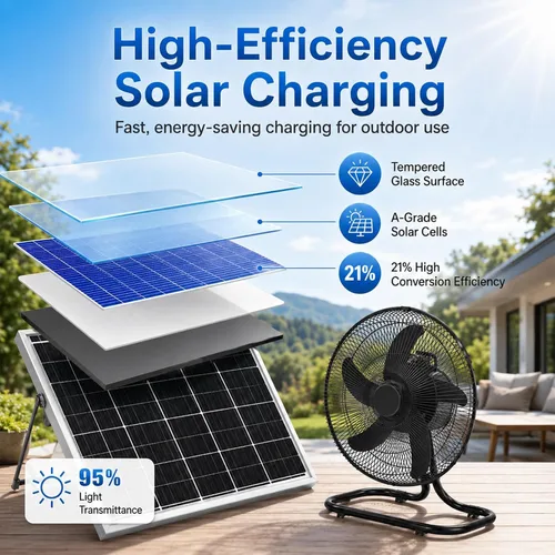 Vista 4 de Portable Solar Fan, Rechargeable Solar Powered Floor Fan with Solar Panel