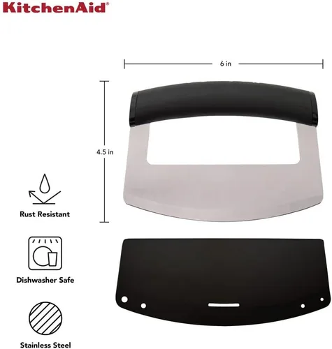 Vista 4 de KitchenAid Cuchillo Mezzaluna con hoja curvada de acero inoxidable con mango ergonómico, 6 pulgadas, color negro