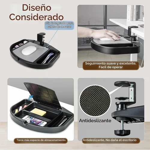 Vista 5 de EHO Organizador de escritorio con abrazadera, multifuncional con cajón para lápices, almacenamiento de alfombrilla de mouse, giratorio, a prueba