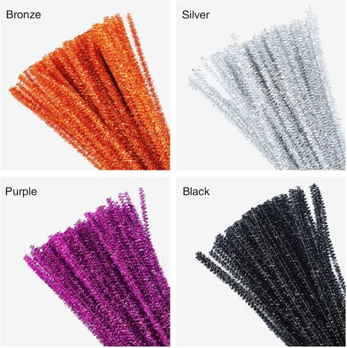 Vista 4 de 400 piezas de limpiapipas para Halloween, tallos de felpilla con purpurina, tallos de felpilla para arte creativo, decoración de Halloween, Acción