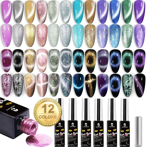 Vista 8 de Clara Colors Esmalte de uñas magnético – Kit de esmalte de gel de ojo de gato de 20 colores, esmalte de uñas holográfico con purpurina de ojo