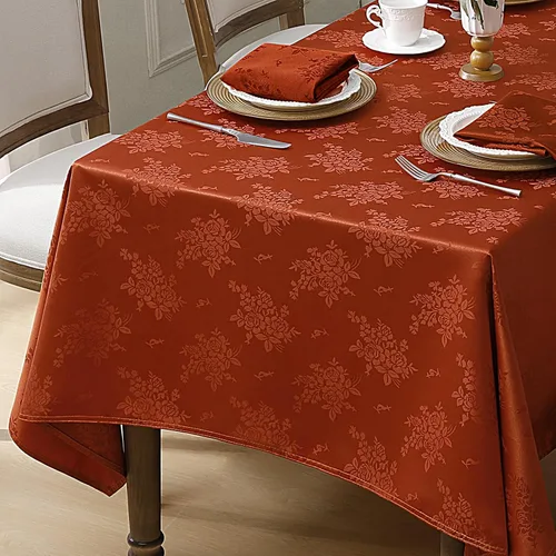 Vista 11 de Romanstile Mantel rectangular de jacquard, resistente al agua, elegante, con patrón floral de rosa damasco, mantel decorativo de poliéster lavable