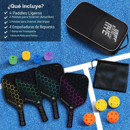 Vista 8 de JoncAye Pickleball Paddles Set of 4 or 2, USAPA Approved Fiberglass Rackets with Outdoor Indoor Balls, Bag, Overgrip, Lightweight for Family