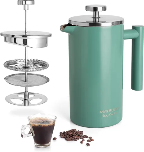 Vista 10 de Mixpresso Cafetera de Prensa Francesa de Acero Inoxidable Negro 26 Oz 770 ml, Prensa Francesa de Acero Inoxidable con Aislamiento de Doble Pared