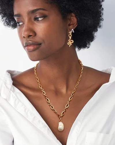 Vista 6 de Collar de eslabones de cadena de oro de 18 quilates para mujer, collar con colgante de perla barrocobrújula